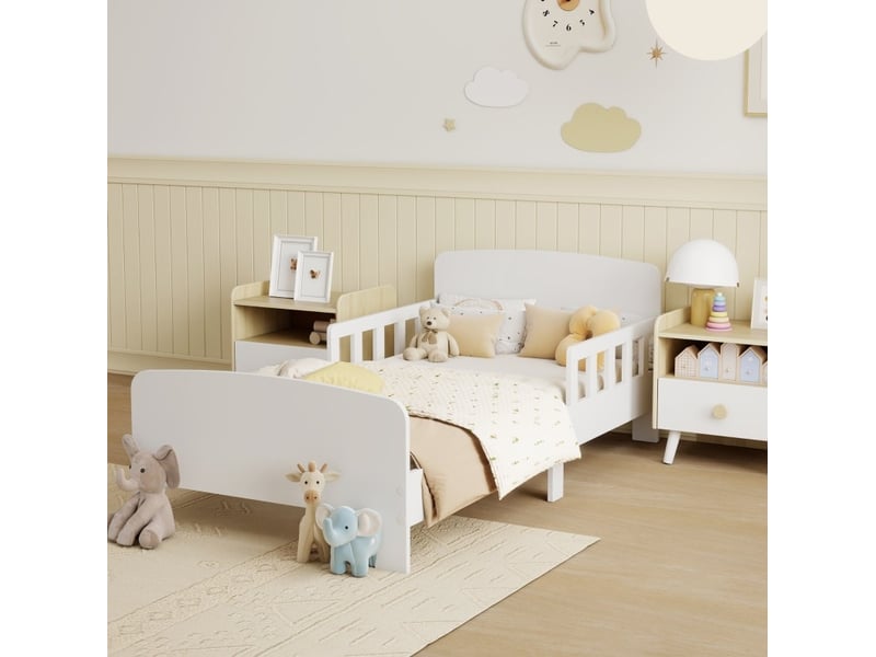 Lit simple enfant 140x70 cm – blanc – barrières bilatérales et design bas montessori – sans matelas - Conforama B