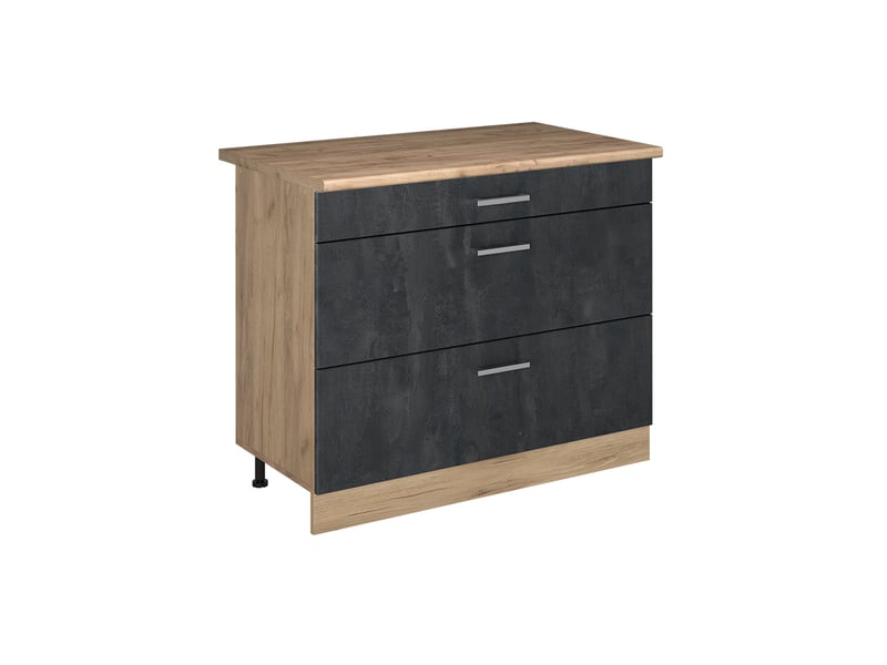 Vicco meuble cuisine, béton noirchêne doré, 100cm plan de travail chêne doré - Conforama A