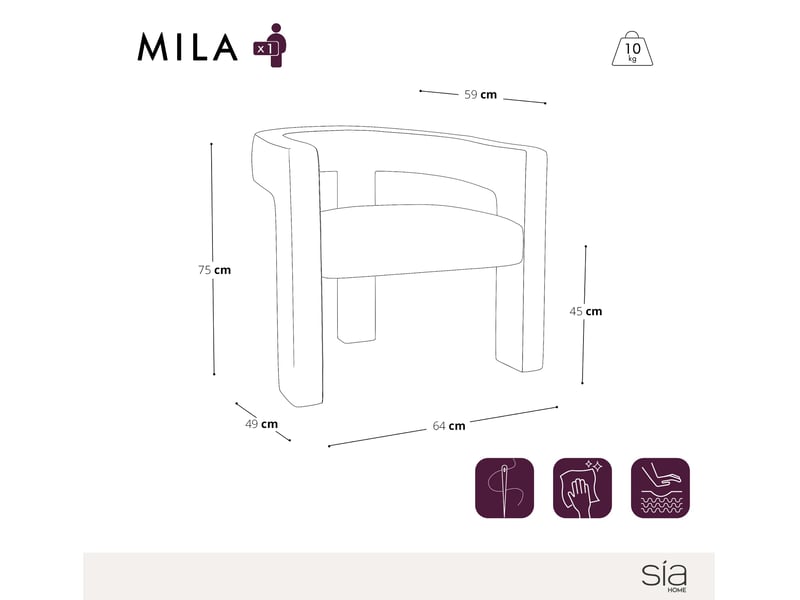  Fauteuil de salle à manger en velours beige mila MILAVLBG - Conforama E