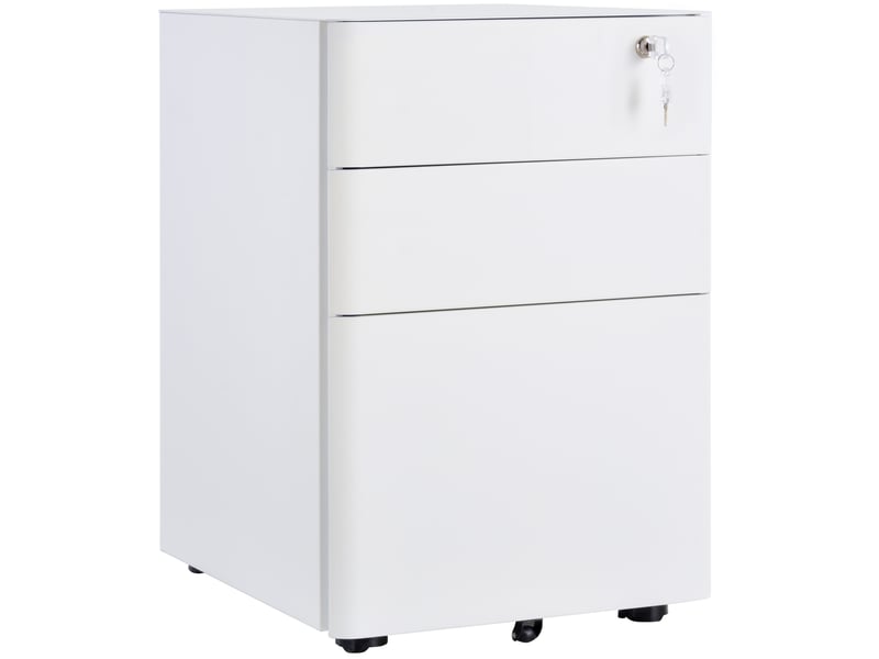  Caisson de bureau mobile en acier 39 x 48 x 59 cm – blanc – 3 tiroirs avec serrure et roulettes  - Conforama A