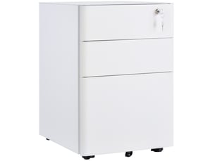 Caisson de bureau mobile en acier 39 x 48 x 59 cm – blanc – 3 tiroirs avec serrure et roulettes