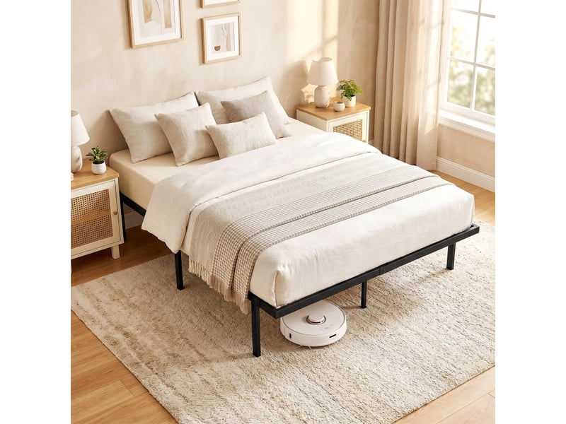  Cadre de lit en métal - 140x200 cm - noir - espace de rangement sous le lit - sommier à lattes intégré 200.5x141x35.5cm - Conforama B