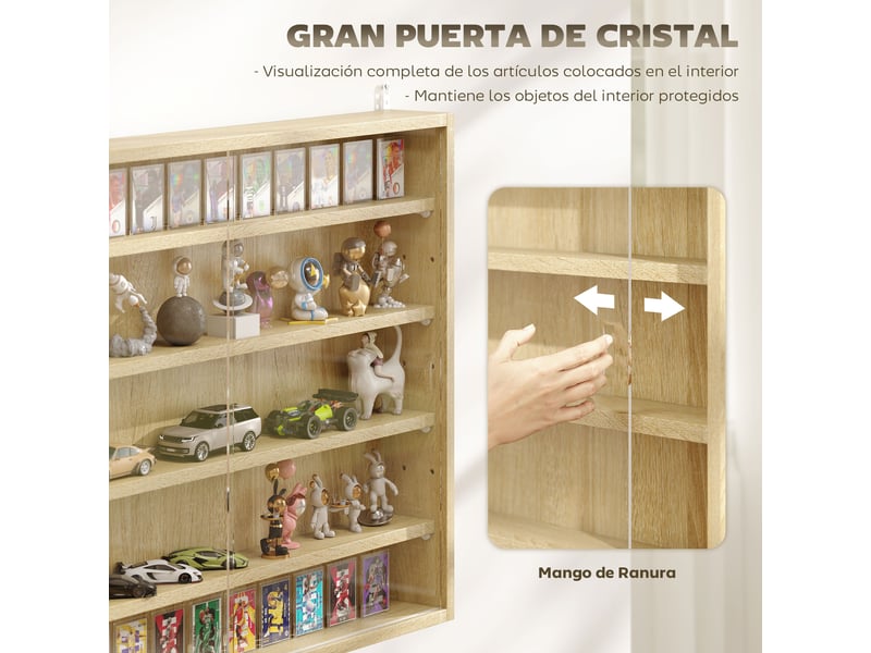 Vitrine murale en bois avec étagères réglables et 2 portes coulissantes en verre 80 x 9,5 x 60 cm chêne - Conforama E