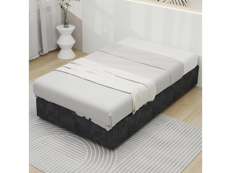 Lit coffre 90x200 cm - lit simple avec vérin hydrauliques, cadre durable, sans tête de lit, sans matelas, velours gris  - Conforama C