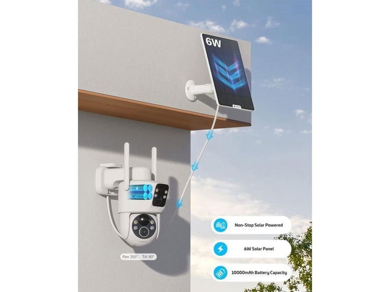  Caméra de sécurité solaire wifi extérieure à double objectif 10000mah  - Conforama C