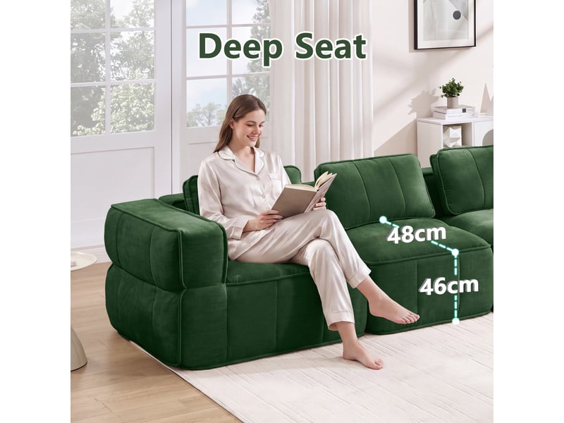  Canapé modulaire 4 places sans structure avec assise profonde - lpospi - mousse 32d, polyester vert 344 × 93 × 67 cm  - Conforama E