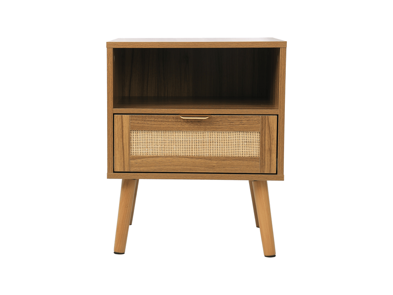  Table de chevet 1 tiroir et 1 niche en rotin et mdf coloris noyer 45 x 40 x 55 cm  - Conforama A