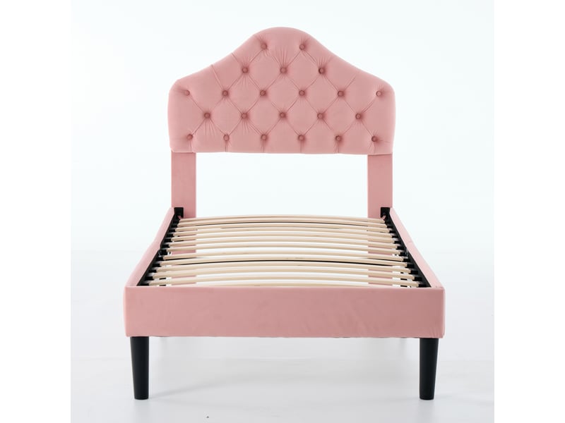  Lit simple 90x200cm en velours rose - tête de lit réglable en forme de nuage, lattes en bois massif  - Conforama A