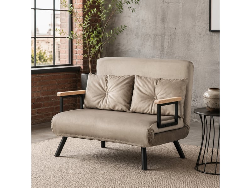  Canapé convertible modenvie 2 places marron clair, dossier réglable 5 positions, revêtement velours, 102 x 73 x 81 cm  - Conforama E