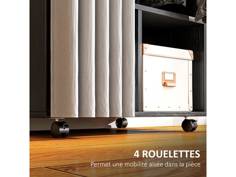  Armoire penderie armoire de rangement mobile avec rideau, panneaux de particules, noir, tringle de suspension  - Conforama R
