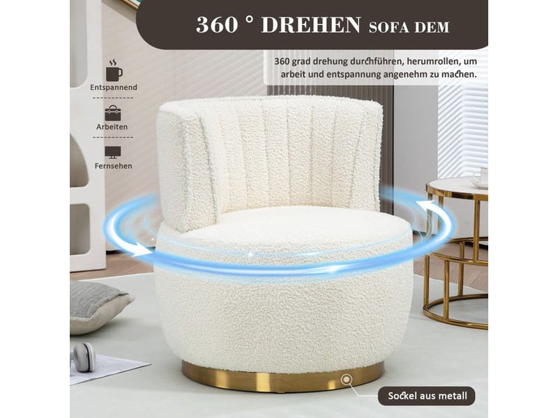  Chaise pivotante - velours teddy - blanc - 62,5x62x69,5 cm - rotation 360°  - Conforama B