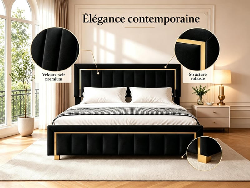  Lit coffre 140x200 cm ezssw, coloris noir  - Conforama E