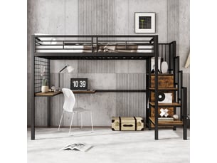 Lit mezzanine 90x200 cm <strong>MERAX</strong>  <strong>lit enfant noir</strong> coloris noir