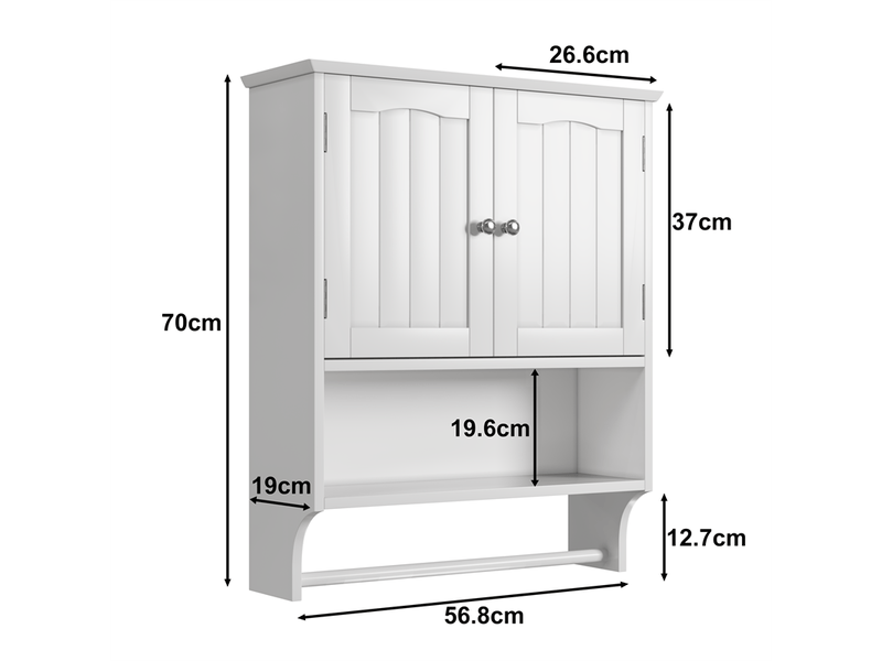 Meuble mural salle de bain blanc avec porte-serviettes, placard 2 étagères réglables - Conforama C
