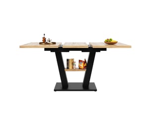 Table à manger extensible 118-157 x 70 x 75 cm pour 4-6 personnes - mdf et métal - noir et naturel