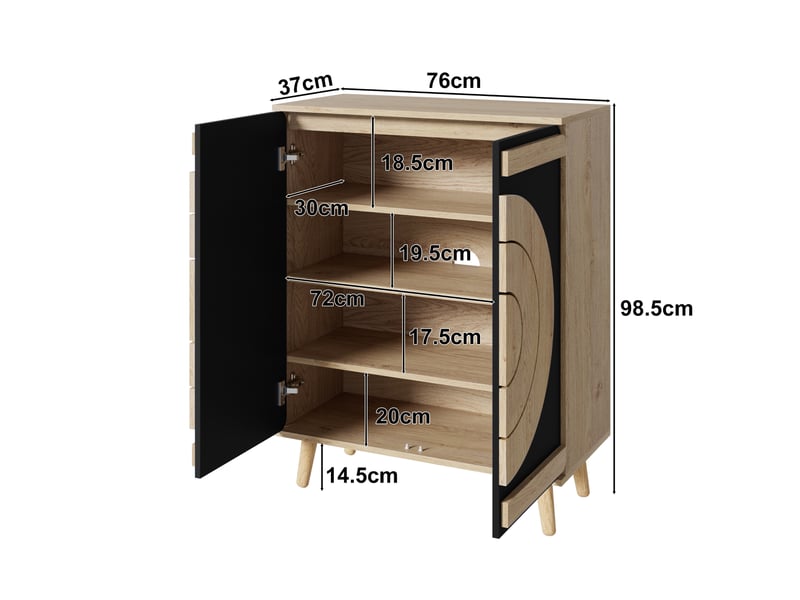  Meuble à chaussures 76x37x98.5 cm, design contemporain, portes rondes noires, rangement ordonné pour entrée ou couloir  - Conforama C