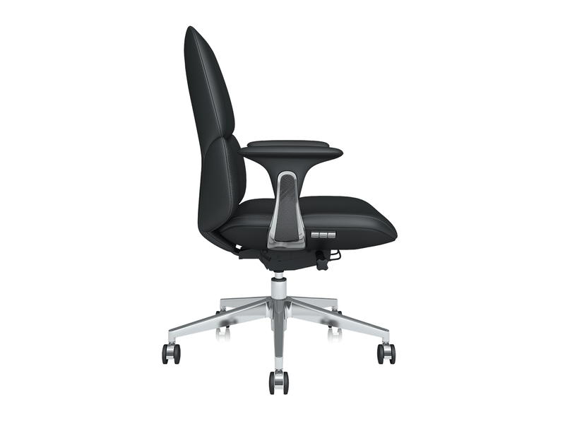 Chaise de bureau en cuir mi-dossier 69 x 70 x 105 cm – noire – inclinable et réglable en hauteur – à roulettes - Conforama C