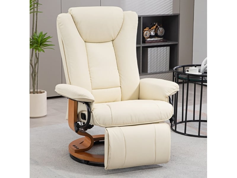  Fauteuil relax manuel pivotant 360° en similicuir blanc crème avec repose-pieds  - Conforama B