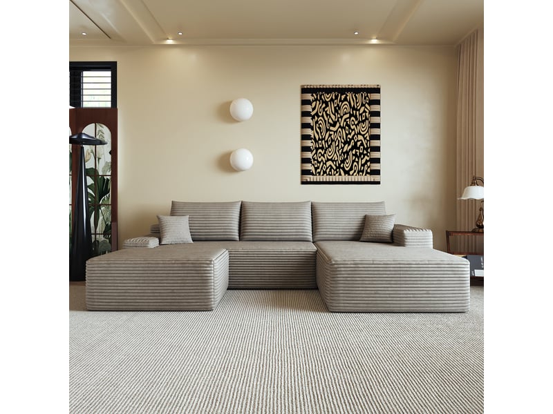 Canapé d’angle modulable 270 x 175 x 83 cm 3 places avec pouf, méridienne en l, assise profonde, sans montage, camel Bliss Lite - Conforama D