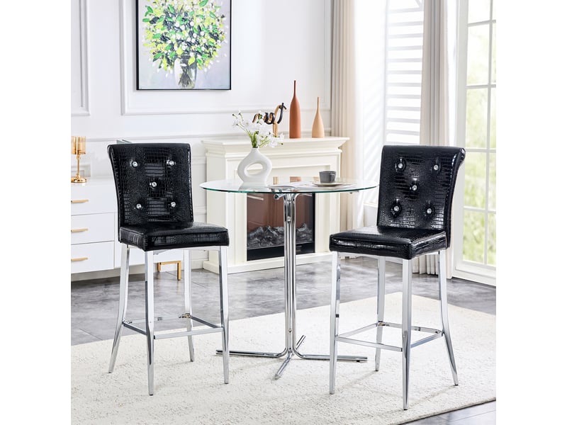  Tabourets de bar lot de 2 avec dossier haut et repose-pieds - lpospi - métal chromé, simili cuir effet croco - noir  - Conforama C