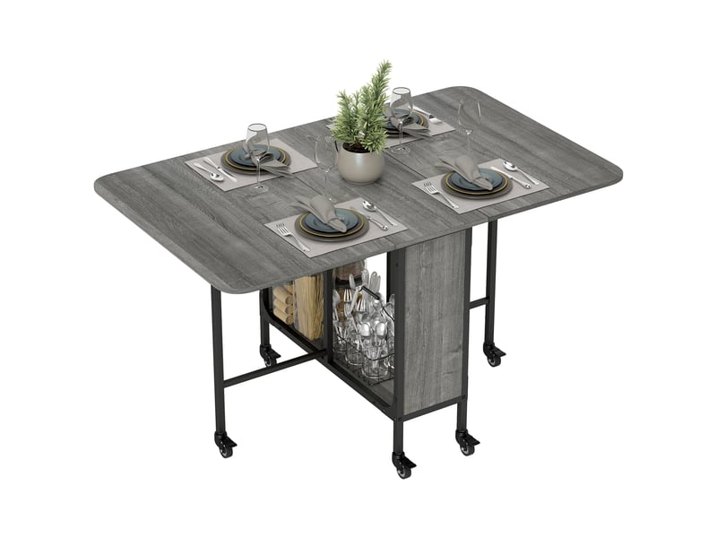  Table de salle à manger pliante pour 6 personnes avec étagère, en bois et métal, 130 x 80 x 74 cm, grise  - Conforama B