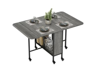 Table de salle à manger pliante pour 6 personnes avec étagère, en bois et métal, 130 x 80 x 74 cm, grise