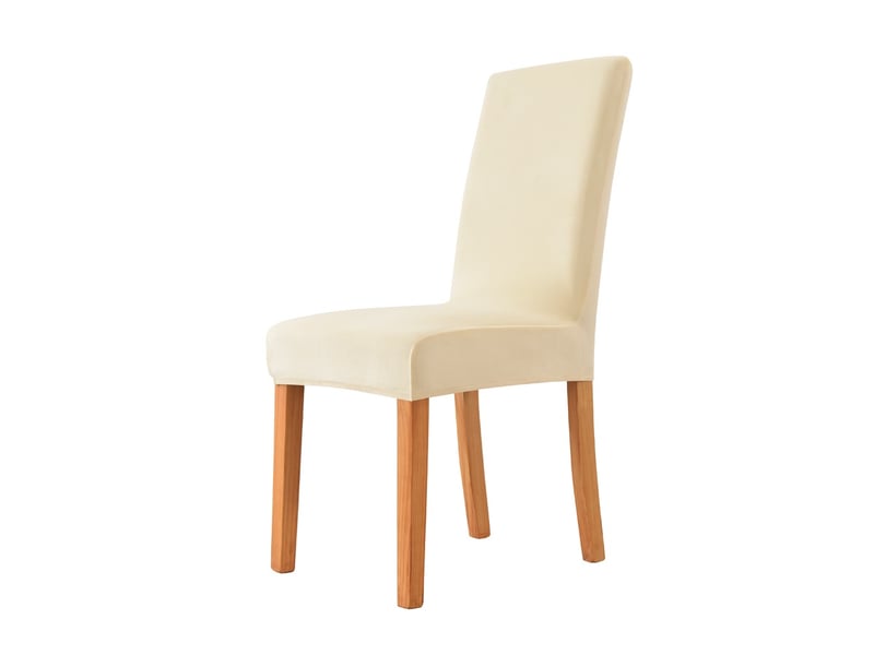  Housses de chaise en velours extensible – lot de 4, beige  - Conforama A