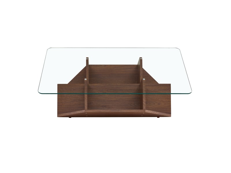  Table basse 103x63x33,5 cm en verre trempé et mdf finition noyer avec rangements  - Conforama A