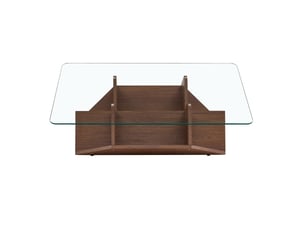 Table basse 103x63x33,5 cm en verre trempé et mdf finition noyer avec rangements