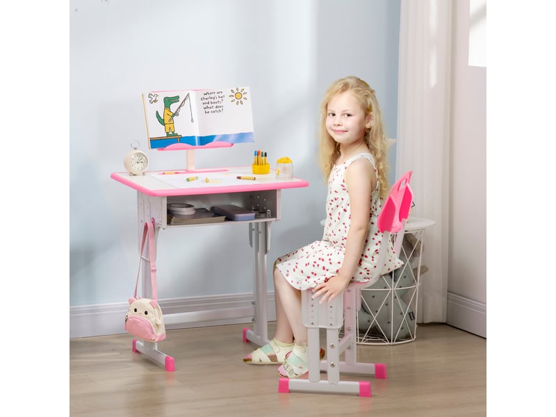  Bureau d'écolier avec chaise réglable en hauteur pour enfants de 6 à 12 ans, acier et mdf, rose  - Conforama B