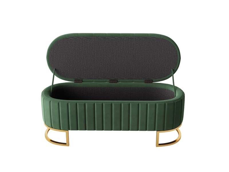  Banc coffre de rangement en velours vert 120 x 39.9 x 43 cm  - Conforama D