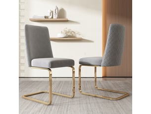 Chaises de salle à manger lot de 2 avec dossier losangé  - pieds en métal pour salon, velours gris