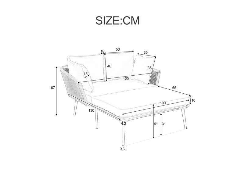  Canapé de jardin,130x65x67 cm,2 places,polyester,beige et cordage khaki  - Conforama C