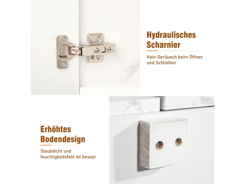  Buffet de cuisine blanc 208x39,5x80 cm, meuble rangement avec 4 portes et 2 tiroirs, structure panneaux de particules  - Conforama D