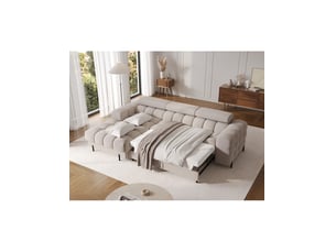 Canapé d'angle gauche fixe <strong></strong> <strong></strong> 3 places Polyester beige avec coffre de rangement