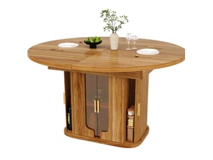 Table à manger extensible ronde à ovale 118-158 cm, mdf bois foncé, rangement central, jusqu'à 6 personnes