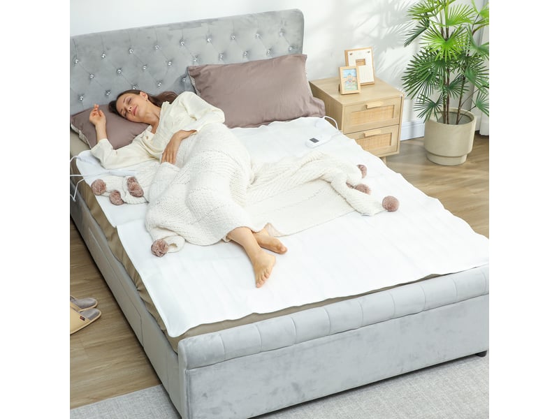  Couverture chauffante, plaid chauffant avec double commande, 5 niveaux de chauffage, 160x140cm, minuterie 10h, blanc  - Conforama D
