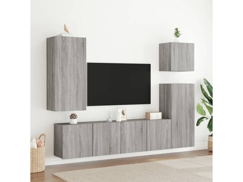  Lot de 2 meuble tv mural, meuble tv suspendu sonoma gris 80x30x41 cm  - Conforama C
