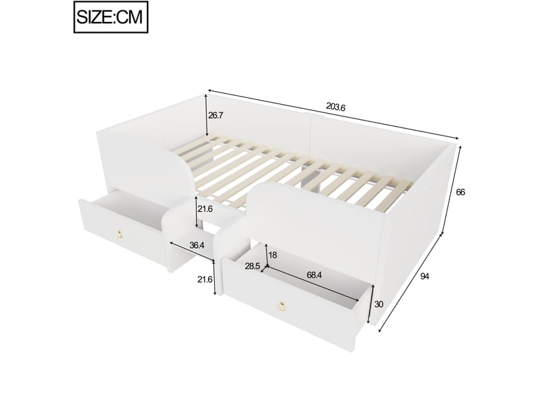  Lit avec rangement enfant 90x200 cm blanc avec 2 tiroirs et marche d'accès  - Conforama C