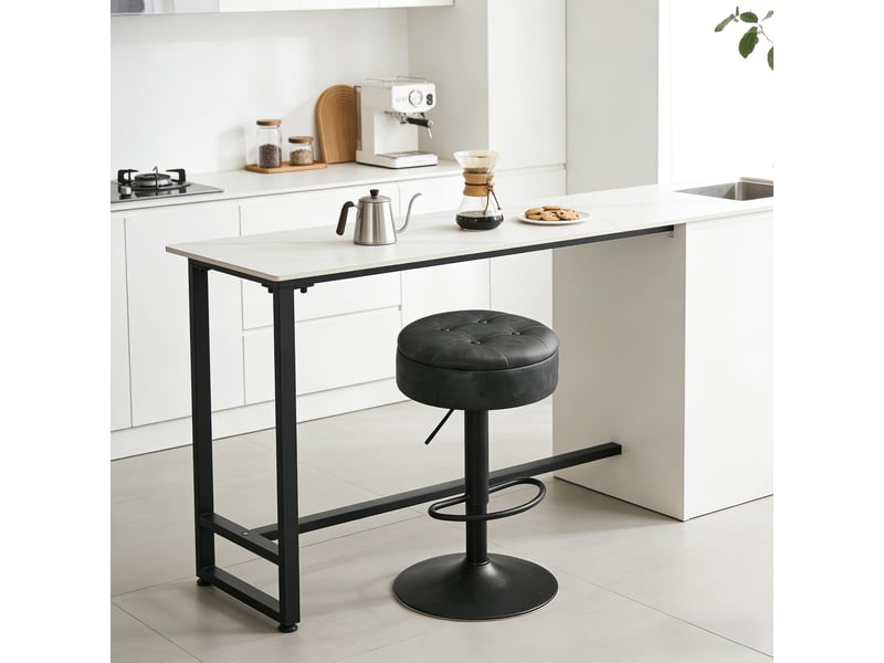  Tabouret de bar pivotant avec coffre de rangement, repose-pieds et hauteur réglable, en simili cuir charbon  - Conforama C
