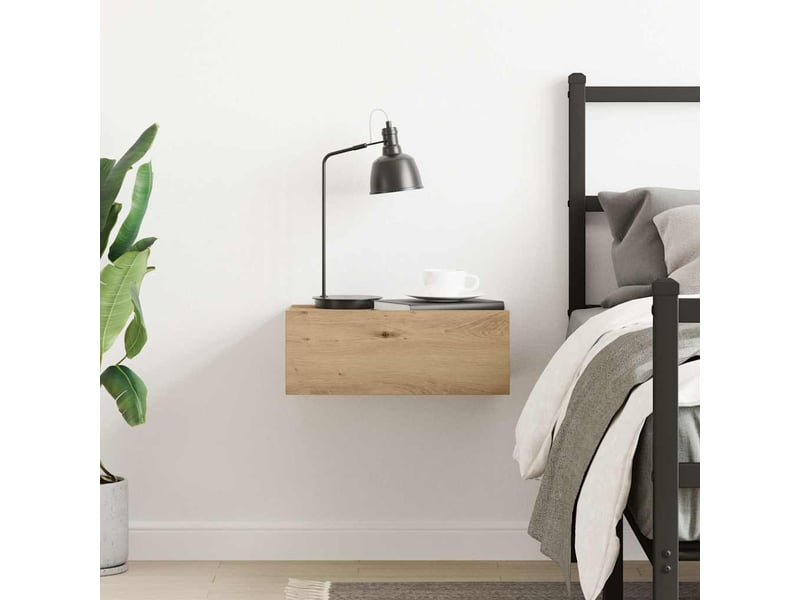  Table de chevet - cabinet de chevet - table de nuit flottante chêne artisanal bois d'ingénierie  - Conforama C