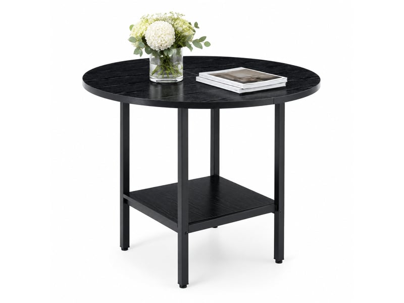 Table de salle à manger ronde, 100x100x77 cm, moderne espace de rangement 4, plateau mdf, piètement métal, coloris noir - Conforama A