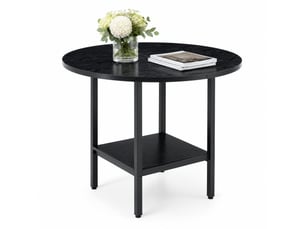 Table de salle à manger ronde, 100x100x77 cm, moderne espace de rangement 4, plateau mdf, piètement métal, coloris noir