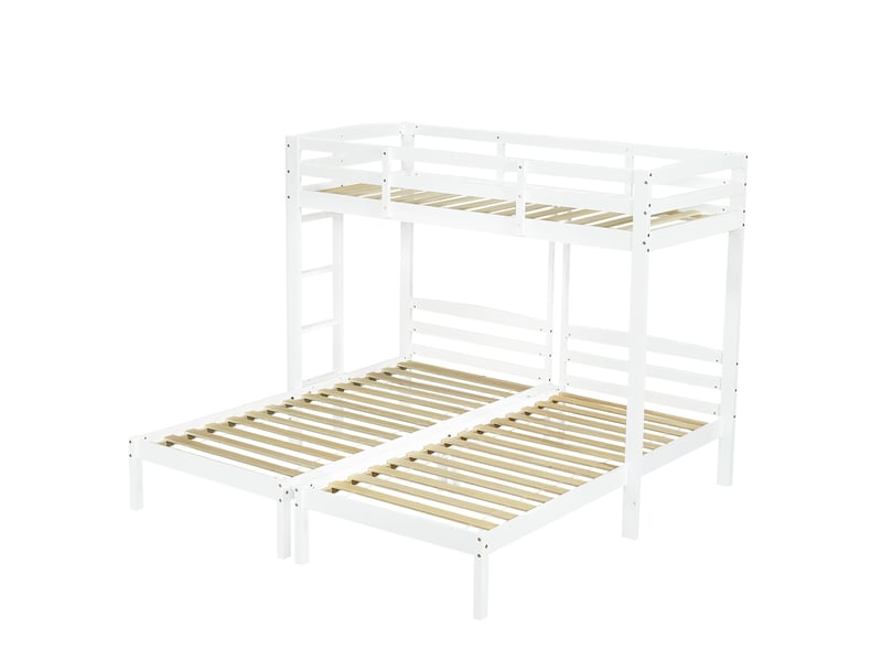  Lit superposé triple 90x200 cm, enfant 3 couchages, structure de lit avec échelle réversible, bois, blanc, sans matelas  - Conforama E