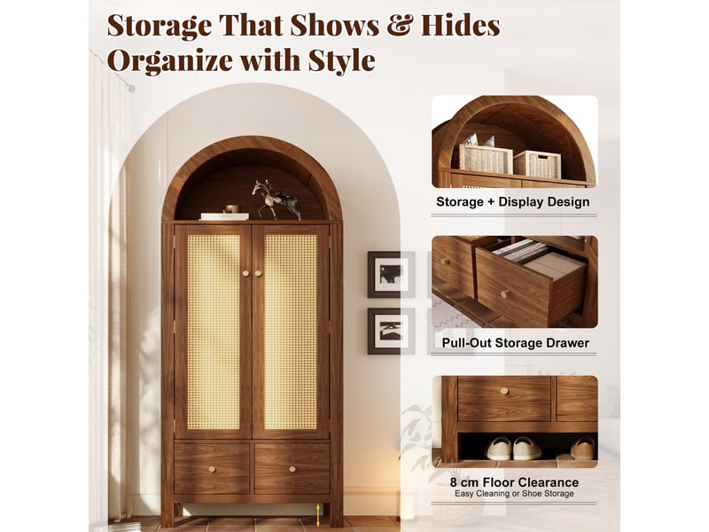 Vestiaire entrée 181cm, armoire avec portes courbées, tringle à vêtements et tiroirs, marron - Conforama D