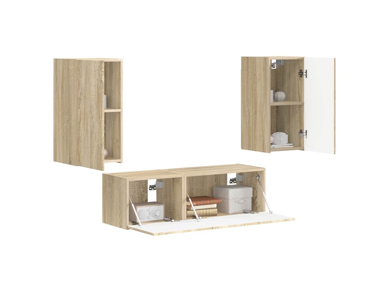  Ensemble de meuble tv - banc tv - meuble de rangement mural 4 pcs chêne sonoma bois d'ingénierie  - Conforama C