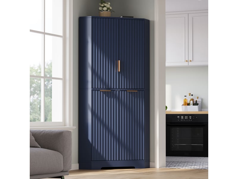  Armoire d'angle 60x60x172 cm 4 portes tablettes réglables mdf bleue  - Conforama B