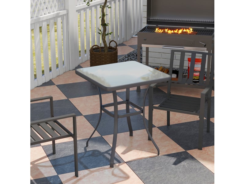  Table de jardin haute carrée 68,5 x 68,5 x 84 cm noire, métal et verre trempé, pour balcon et terrasse  - Conforama B