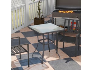 Table de jardin haute carrée 68,5 x 68,5 x 84 cm noire, métal et verre trempé, pour balcon et terrasse