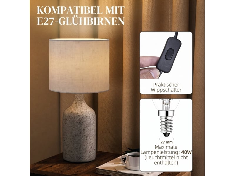 Lampe de table 22x22x45 cm en céramique beige chicfurn - Conforama E